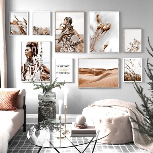 Indian Girl Dune Rice Quotes Wall Art Canvas Painting Nordic Posters And Prints Landscape Wall Pictures For Living Room Decor