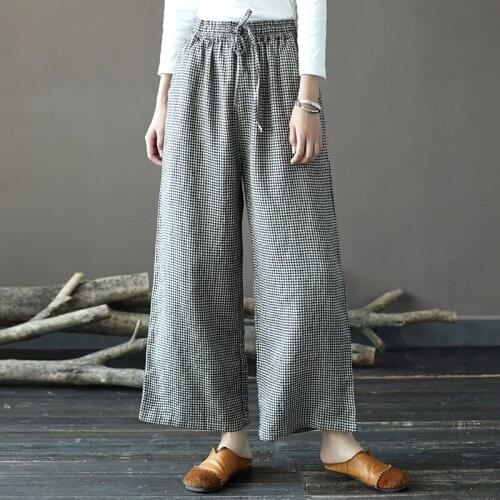 Johnature Women's Plaid Trousers