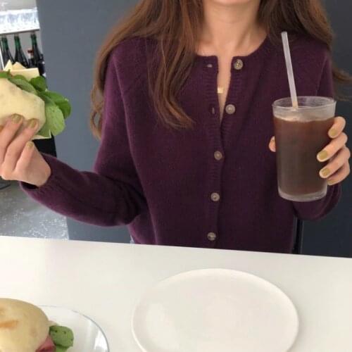 Korean Women spring Autumn Long Sleeve Cashmere Short Sweater Female Single Breasted Solid Cardigan coat Knitted jacket