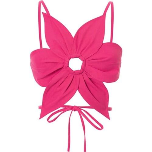 Hot Girls Crop Tops Flower Shape Hollow Backless Short Vest Solid Fashion Crop Tee Summer Women Kawaii Camis Streetwear New