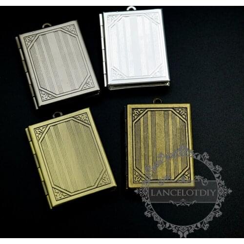 27x35mm square vintage style antiqued silver,bronze,silver book shape photo locket pendant charm DIY jewelry supplies 1191038