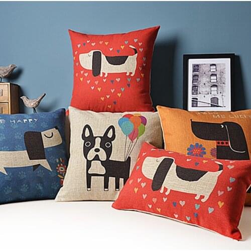 Cartoon Cute Happy Dachshund Wiener Sausage Dog Cushions Covers Dogs Foot Prints Cushion Cover Decorative Velvet Pillow Case