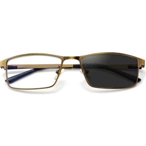 Men Rectangle Metal Bifocals Photochromic Reading Sunglasses Magnifier Male Look Near Far Presbyopic Glasses For Driving Fishing