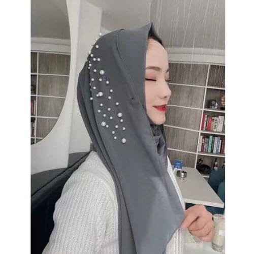 Soft Chiffon Novelty Pearls 2021 Muslim Scarves Hijabs For Women