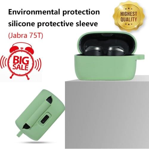 1pcs Soft Silicone Protective Case For Jabra Elite 75t Earphones Wireless Headset Storage Case Cover With Anti-Lost Hook