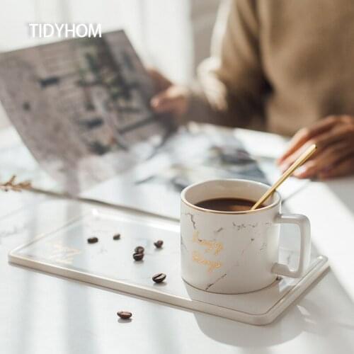 230ml European Ceramic Mug Cup And Saucer Set Coffee Cup With Dessert Tray And Golden Spoon Afternoon Tea Set Breakfast Milk Cup