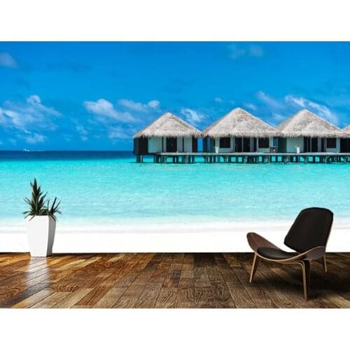 Bacal Papel de parede 3d wallpaper mural Beautiful sea view beach and chalet resort in Maldives natural landscape 3d wallpapers