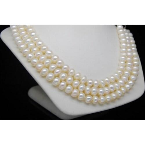 Natural 7-8mm AAA+ white Abacus pearl necklaces 48"Long