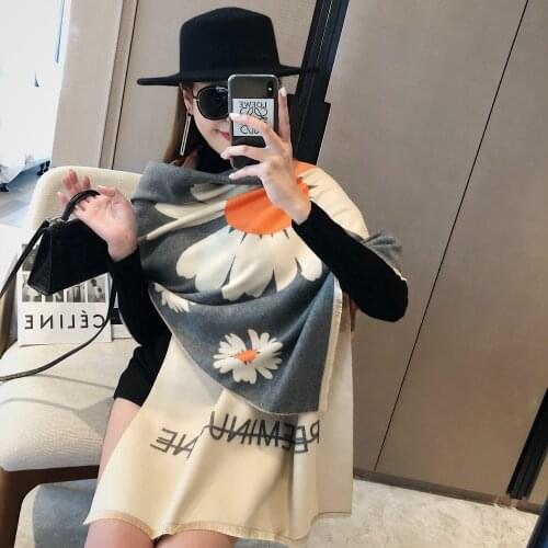 2021 Winter New Scarf Women Floral Printed Pashmina Cashmere Scarves Shawls Lady Wraps Warm Thick Stock Female Bufanda