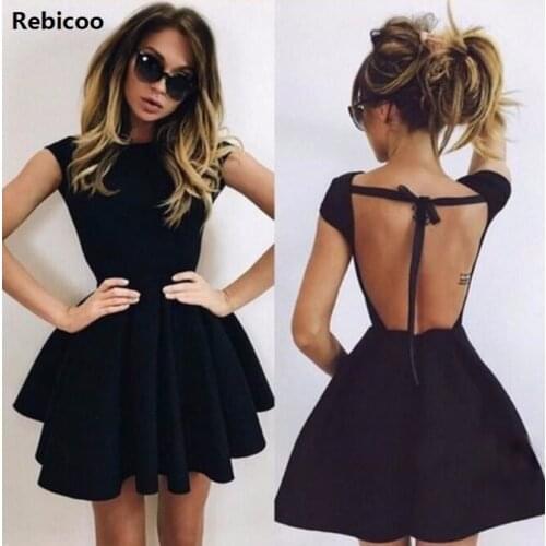 New Summer Dress Women Sexy Dress Lace Up Hollow Out Backless Short Bodycon A-line Mini Night Club Party Dresses