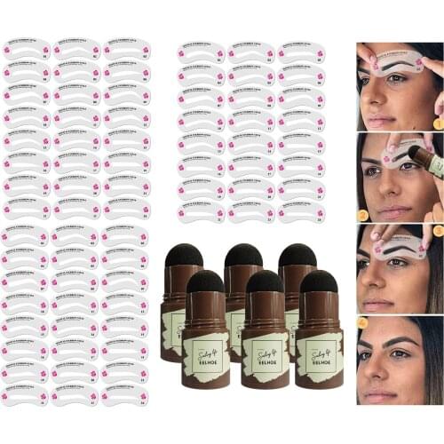 One Step Eyebrow Stamp Kit, Makeup w/ Reusable Eyebrow Stencils, Long Lasting Buildable Hairline Shadow Powder Stick Tools