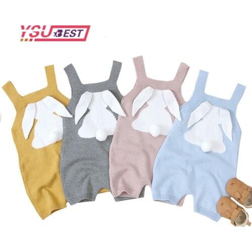 0-3y Baby Girl Rompers Bunny Big Ear Rabbit Knitted Boy Clothes Newborns Infant Jumpsuits Outfits Sleeveless Childrens Overalls