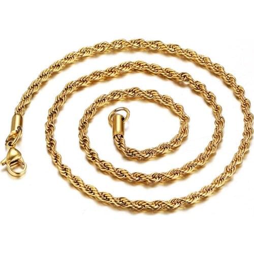 Granny Chic Stainless Steel Polished Necklace for Men Rolo Chain Link Silver Color Mens Necklace 3mm Never Fade