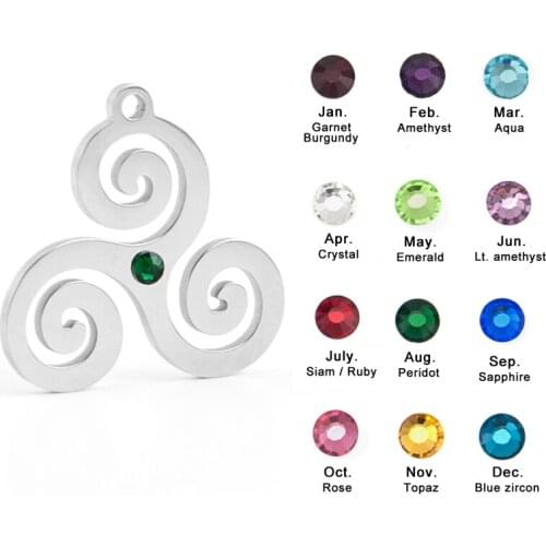 Triskel inspired necklace month birth stone keltic criple spiral men jewelry stainless steel Necklaces women gift-with chain
