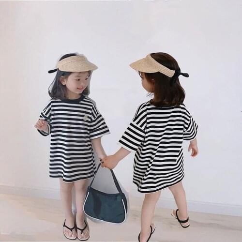 Toddler girl dress 2021 spring new cartoon embroidered striped girl dress cotton long sleeve dress casual kids clothing 2-6 year