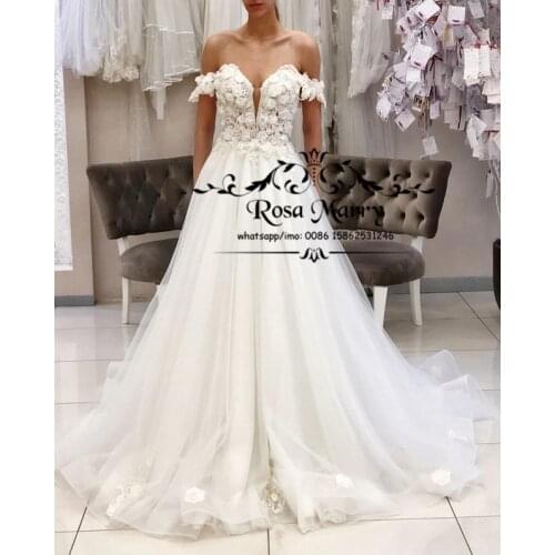 Plus Size Boho Beach Wedding Dresses 2020 A Line Off Shoulder Vintage Lace 3D Floral Country Greek Bridal Gowns Vestido De Novia