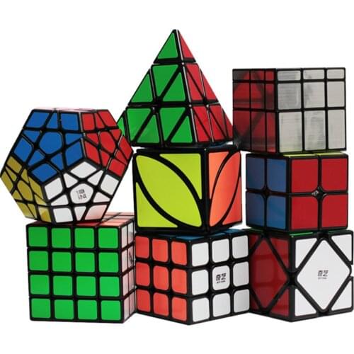 QiYi Gift Box Magic Cube 2x2 3x3 4x4 Skew Cubes Mirror Maple Leaf Dodecahedron Pyramid Speed Puzzle Educational Toys 8-Piece Set