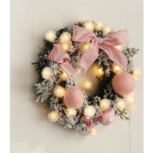 30CM Christmas Artificial Rattan Flower Door Hanging Wreath with String Light Wall Decoration for Home Festival Party #EW
