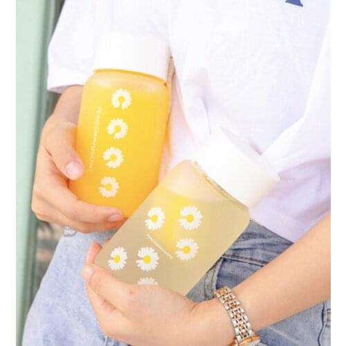 Portable Cartoon Glass Water Bottle Cup With Rope Cute Plastic Water Cup Cute Kids Girl School Lovers Bottles Flask Pink