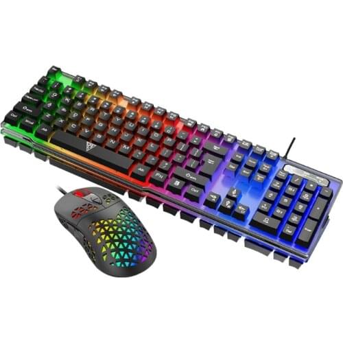 Wired Gaming Keyboard Mouse Combo Luminous Gaming Keyboard Mouse Ergonomic Full Size Keyboard Mouse (black) 3200dpi