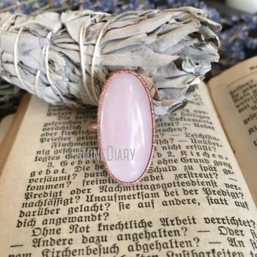 RM39970 Rose Quartz Pink Crystal Ring Gypsy Jewelry Pink Stone Ring Copper Electroformed Big Stone Statement Ring Bohemian