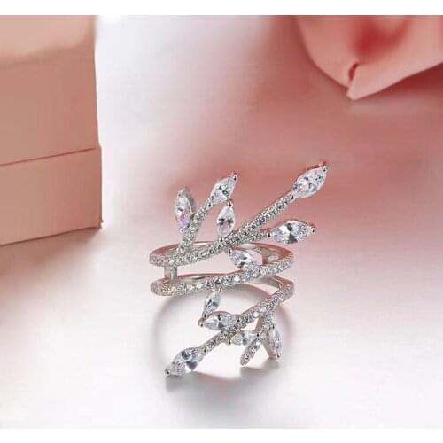 SLJELY Luxury Brand 925 Sterling Silver Rose Gold 3 Colors Tree Branch Leaf Finger Ring Zirconia Stones Women Fine Jewelry