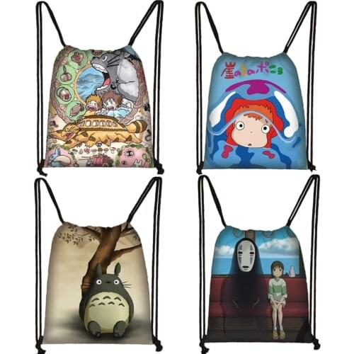 Anime Totoro / Ponyo Drawstring Bag Teenager Boys Girls Storage Bag Women Men Travel Bag Fashion Canvas Backpack Kids Bookbag