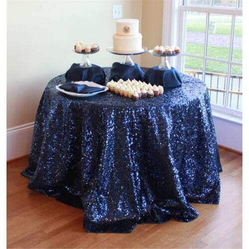 Wholesale 120" Round (300cm) Navy Blue Sequin Tablecloths Wedding Table Linen Glitter Sequin Table Cover for Wedding Decoration