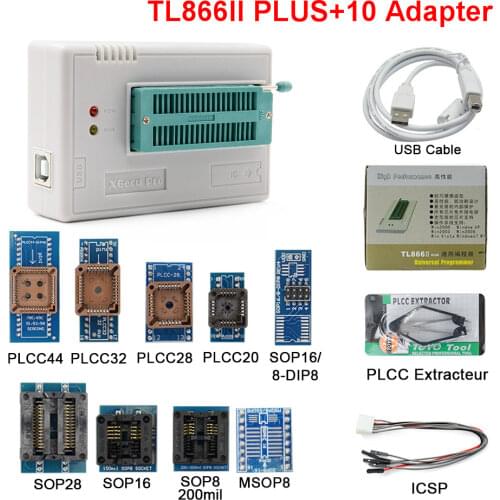 Newest Programmer TL866II Plus USB Universal Original Minipro +10 Items IC Adapters High Speed English Manual Compiler