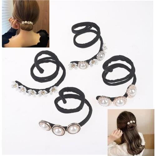 Elegant Fashion Flower Pearl Hairpin Bun Maker Twist Headband Lazy Hair Accessories Women Hairstyle Hair Stick Banquet For Party