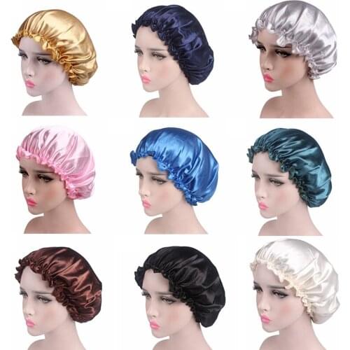 Lady Sleep Hat Long Hair Care Cap Satin Bonnet Turban Headwrap Bandanas Beanie Bathroom Shower Caps for Women Men Hair Accessory