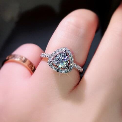 Utimtree Simple 925 sterling silver Wedding Rings for Brides Jewelry Gift Heart Cubic Zirconia Engagement Promise Ring Female