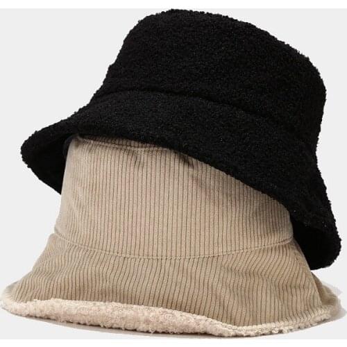 Winter Bucket Hat Solid Fisherman Hat Corduroy Sun Hat Reversible Hip-Hip Cap Foldable Cheapu Hunting Hat Fishing Cap