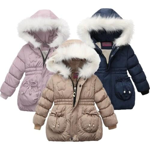 1 2 3 4 Years Girls Winter Warm Jacket 2021 New Heavy Thick Plus Velvet Hooded Coat For Kids Childrens Outdoor Travel Clothing