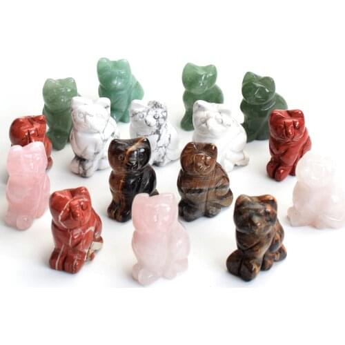 1.5 INCHES Height Small Size Cat Statue Crafts Natural Chakra Stone Carved Crystal Reiki Healing Lucky Cute Animal Figurine 1pcs