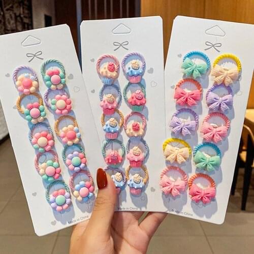 10PCS/Set Girls Cute Cartoon Flower Small Scrunchie Kids Ponytail Hair Tie Elastic Hair Bands Headband Fashion Hair Accessories