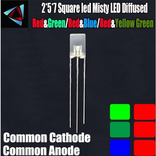 1000Pcs 2*5*7 Square Led Misty Diffused Kit 257 MM Red And Blue Green Yellow Common Cathode & Common Anode DIY