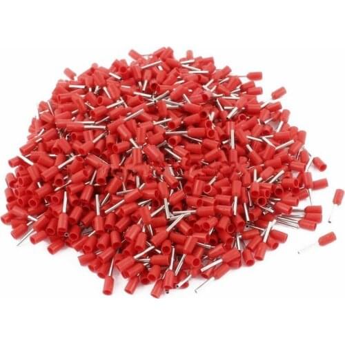 1000PCS E7506/7508/7510/7512/2508/2510/2512/2518 Red Tube Insulating Insulated Terminal Cable Wire Connector Insulating Crimp