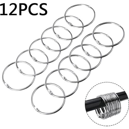 12pcs/set 50mm Round Shower Curtain Hanger Hooks Anti Rust Metal Curtain Ring Loose Leaf Book Hinge Snap