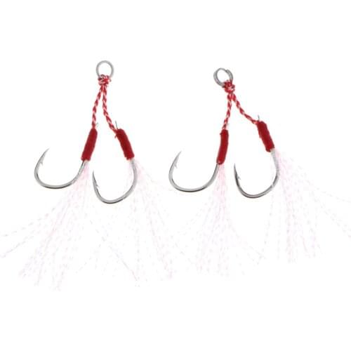 2pcs High Strength Fishing Assist Hooks Stainless Steel Jig Fishing Hook with Braided Line & Ring