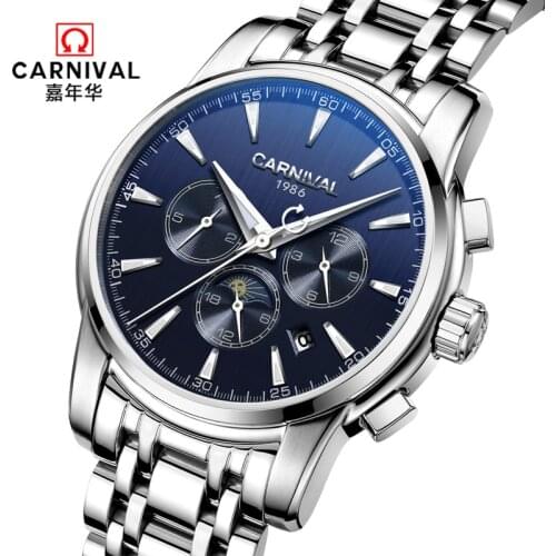 Carnival automatic mechanical popular brand men watches military full steel waterproof fashion casual luminous luxury watch male