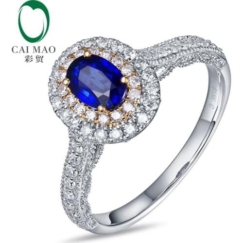 Free shipping 14KT/585 White and Yellow Gold 0.62 ct Sapphire 0.47 ct Round Cut Diamond Engagement Gemstone Ring Jewelry
