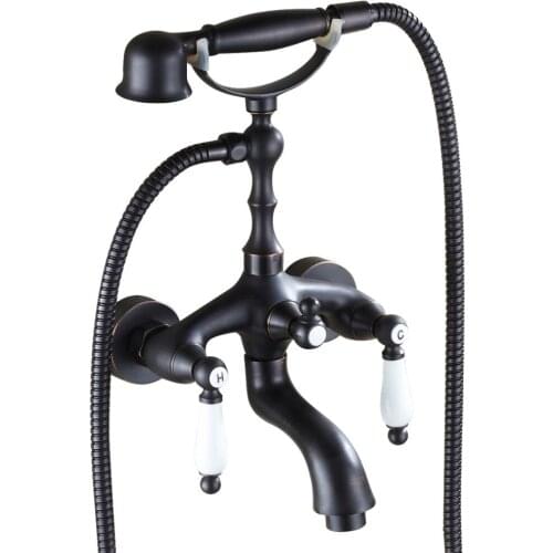 Wall Mounted Oil-rubbed Bronze Bathtub Faucet Sets Wall Mounted Ceramic Handles Telephone Style Bath Tub MIxer Taps
