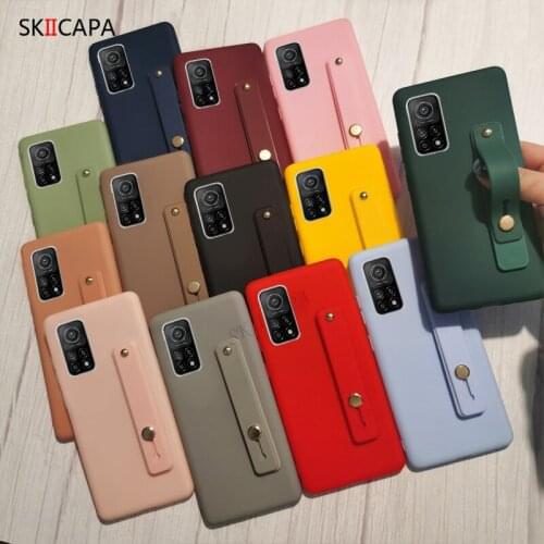 Wrist Strap Phone Case For Xiaomi Mi 10T Lite Stand Holder Hand Band Cover For Xiaomi 10T Pro Matte Soft Protection Back Cover