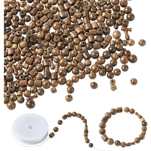 1 Set Round Column Wood Beads Mix Shape For DIY Bracelets Jewelry Making Kits, with Elastic Crystal Thread Accessories F65