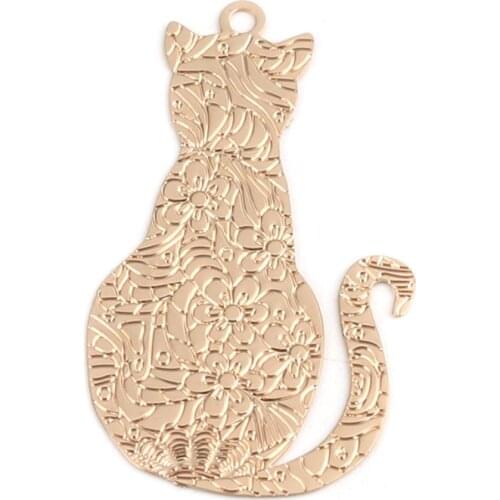 DoreenBeads Copper Filigree Stamping Charms Gold Color Cat Animal Flower Pendants Simple Jewelry Findings 29mm x 17mm, 10 PCs