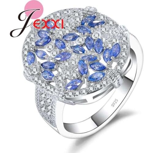 Hot Sale Blue White Cubic Zirconia Women Girls Finger Ring 925 Sterling Silver Wedding Engagement Promise Rings Jewelry