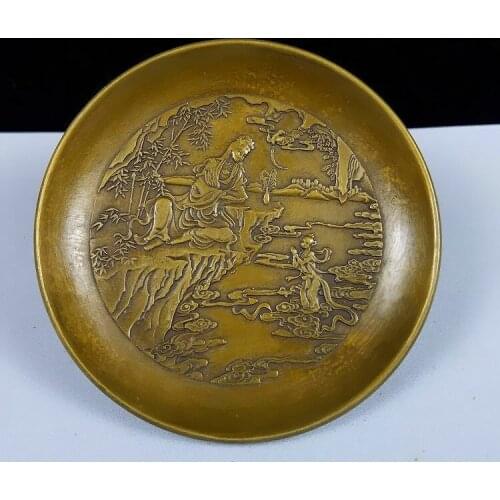 China antique bronze QianLong Guanyin Boy fairy character circular plate