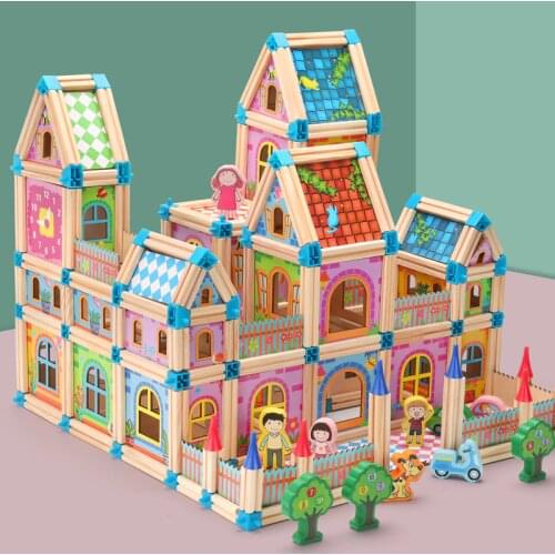 128/268pcs Wooden Construction Building Model Building Blocks Childrens Intelligence Building Block Toy Wood Block Gift For Kid