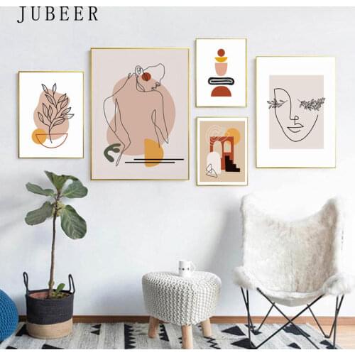 Abstract Line Poster Orange Wall Art Fashion Girl Modular Picture Middle World Retro Posters and Prints Decorative Wall Pictures
